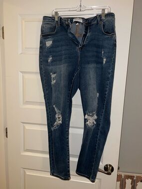 Wax Jean Dark Blue Distressed Boyfriend Jeans